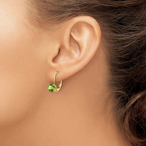 14k Yellow Gold 6mm Peridot August Birthstone Leverback Ladies Earrings - Picture 3 of 4